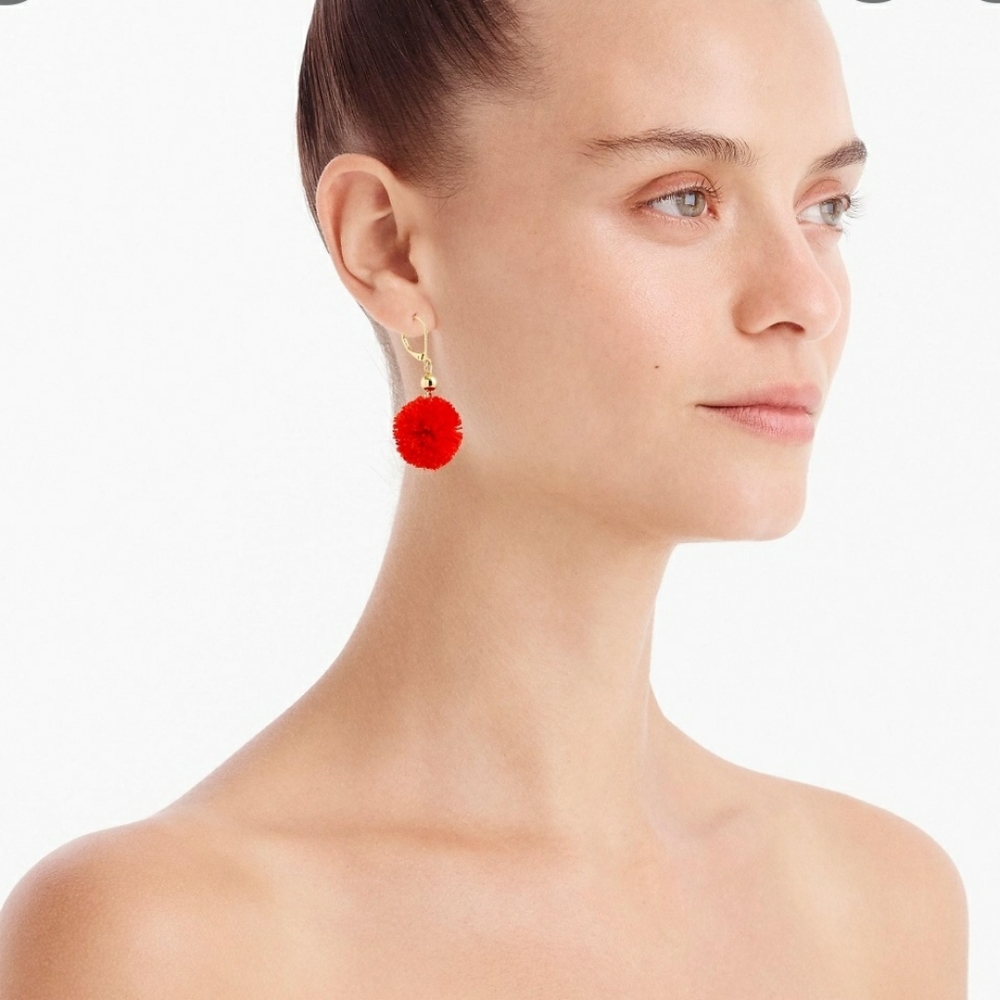 J. Crew Mini Pom Pom Earrings New! Orange peony - Picture 3 of 6